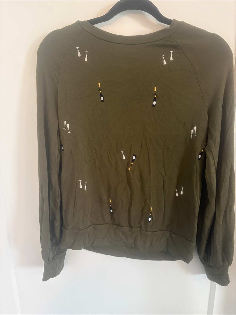 G by Giuliana Olive Green Embroidered Scoop Neck Sweater